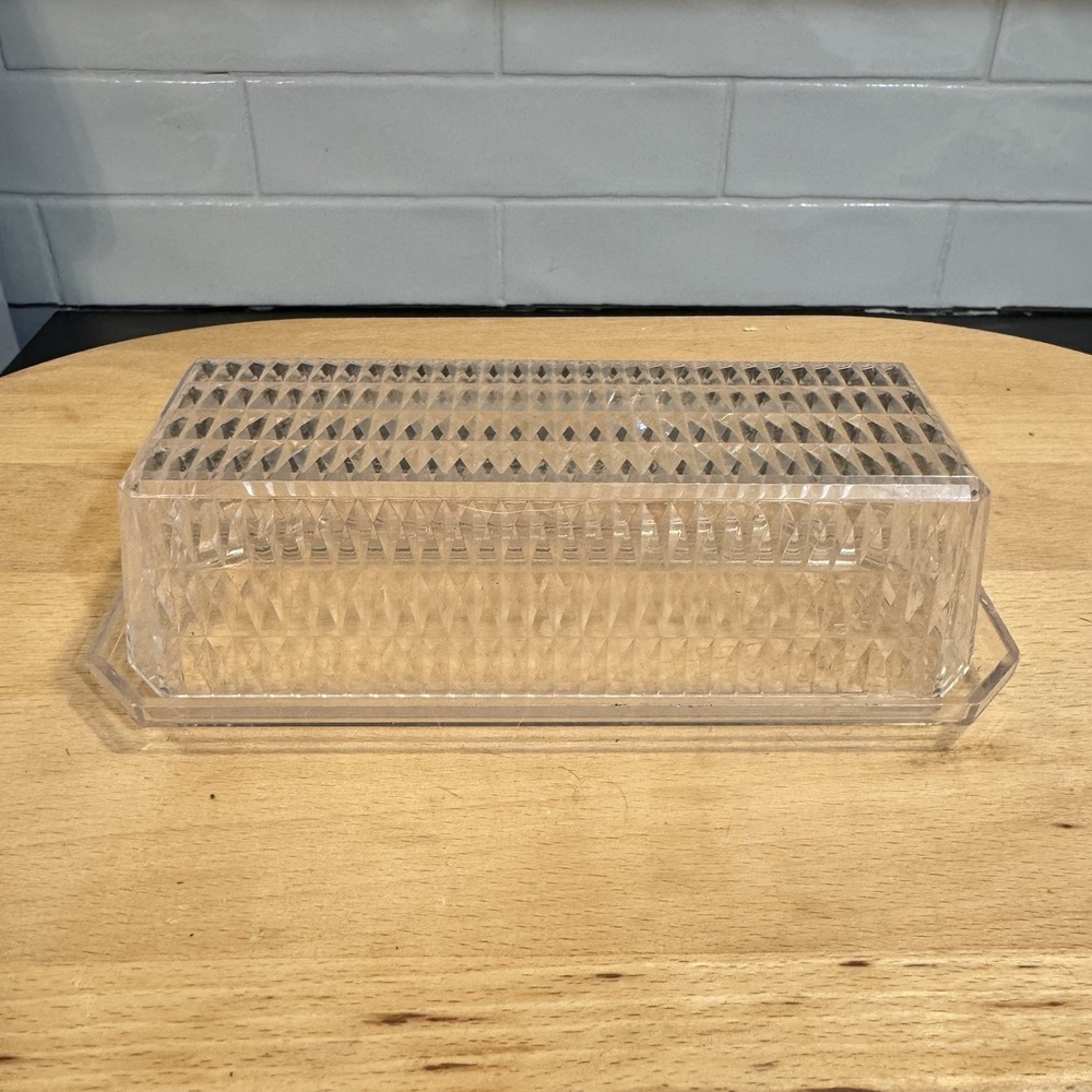 Arrow Clear Acrylic Butter Keeper Tray Dish Server & Lid 202 Diamond Pattern USA